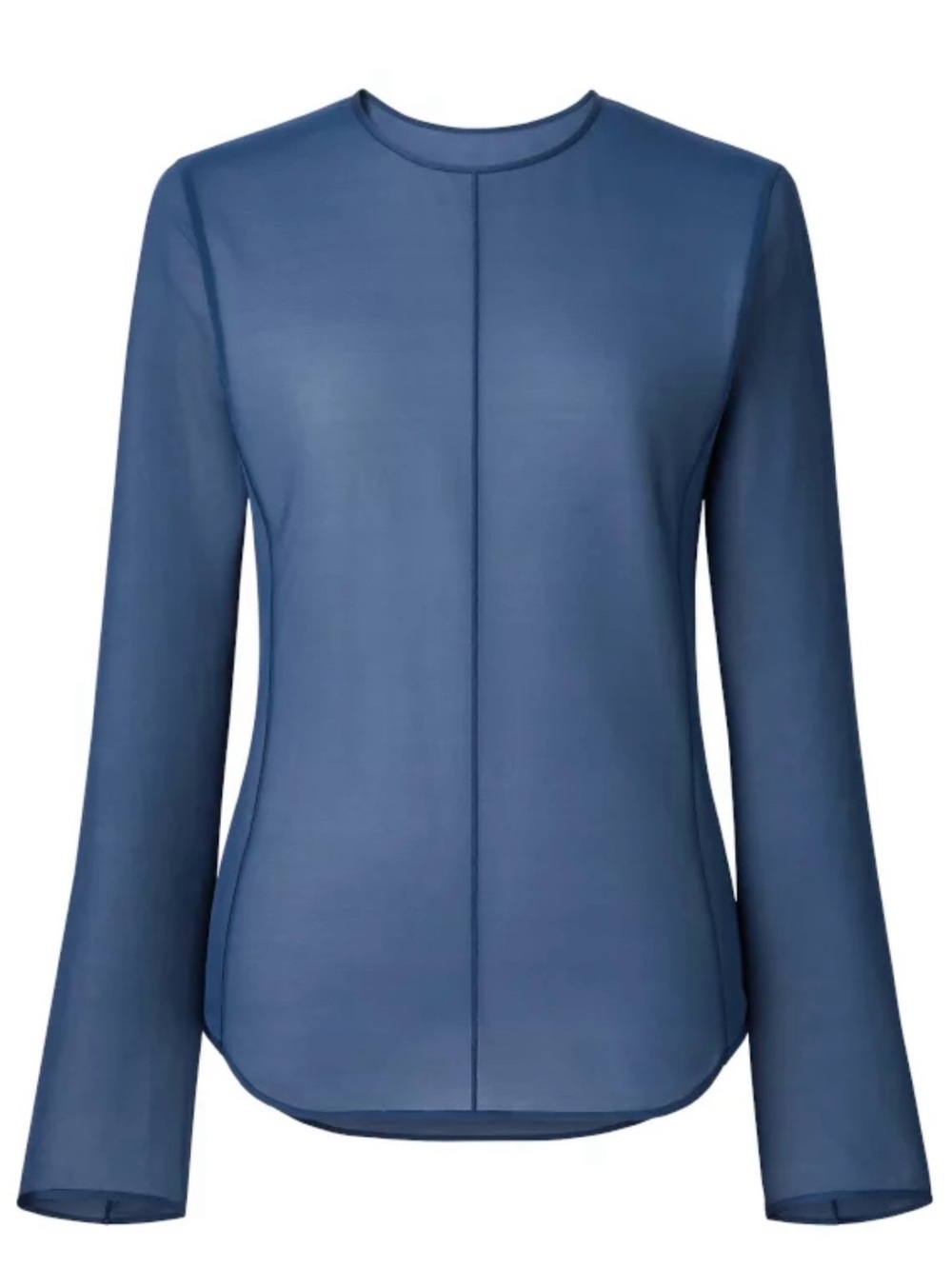 Mame Kurogouchi X Uniqlo Long Sleeve Sheer Mesh Blue Crewneck Top Medium NWOT - Picture 3 of 5